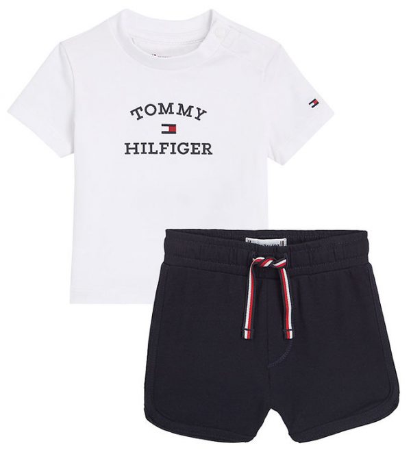 Tommy Hilfiger Sæt - T-shirt/Shorts - Hvid/Navy