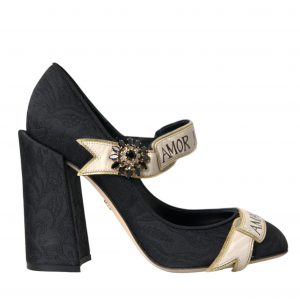 Dolce & Gabbana Black Brocade Mary Janes Crystal Pumps Sko