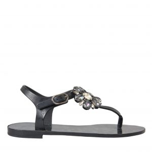 Dolce & Gabbana Black Crystal Flats SandalerFlip Flops Sko