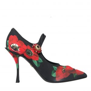 Dolce & Gabbana Black Floral Crystal Mary Jane Pumps Sko