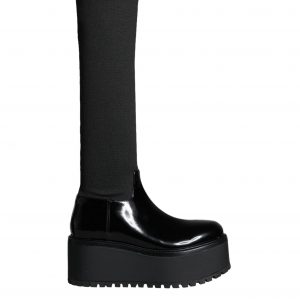 Dolce & Gabbana Black Leather Jersey Knee High Boots Sko