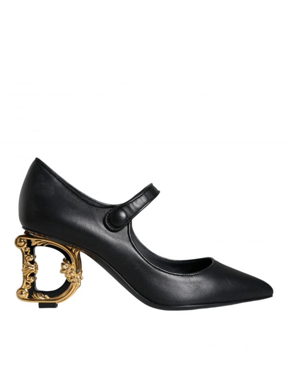 Dolce & Gabbana Black Leather Logo Heels Mary Janes Pumps Sko