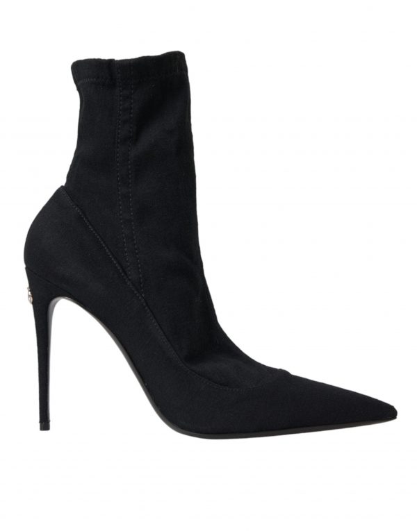 Dolce & Gabbana Black Stiletto Heels Denim Ankle Boots Sko