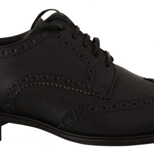 Dolce & Gabbana Elegant Black Leather Derby Wingtip Sko