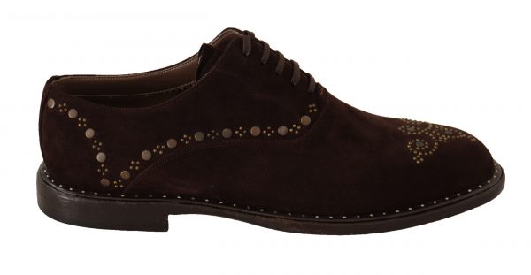 Dolce & Gabbana Elegant Brown Suede Studded Derby Sko