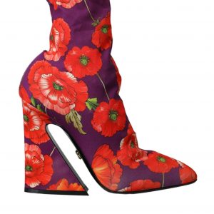 Dolce & Gabbana Purple Floral Jersey Stretch Boots Sko