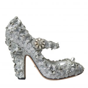 Dolce & Gabbana Silver Floral Crystal Mary Jane Pumps Sko