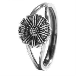 Lund Marguerit ring i oxyderet Sølv 9,5 mm - str 50