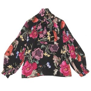 Christina Rohde Bluse - Sort m. Blomster