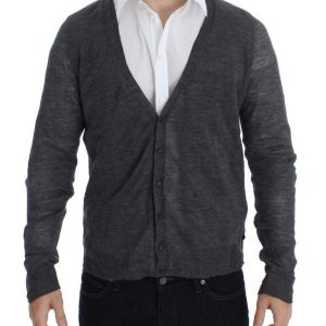 Costume National Elegant Gray Wool Blend Cardigan Sweater