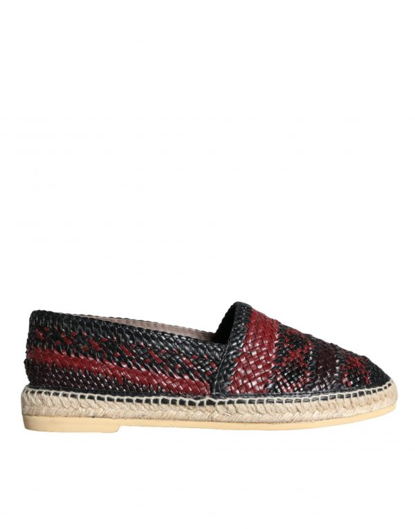 Dolce & Gabbana Black Maroon Woven Leather Buffalo Herre Espadrille Sko