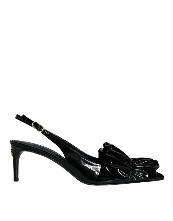 Dolce & Gabbana Black Patent Leather Heels Slingback Sko