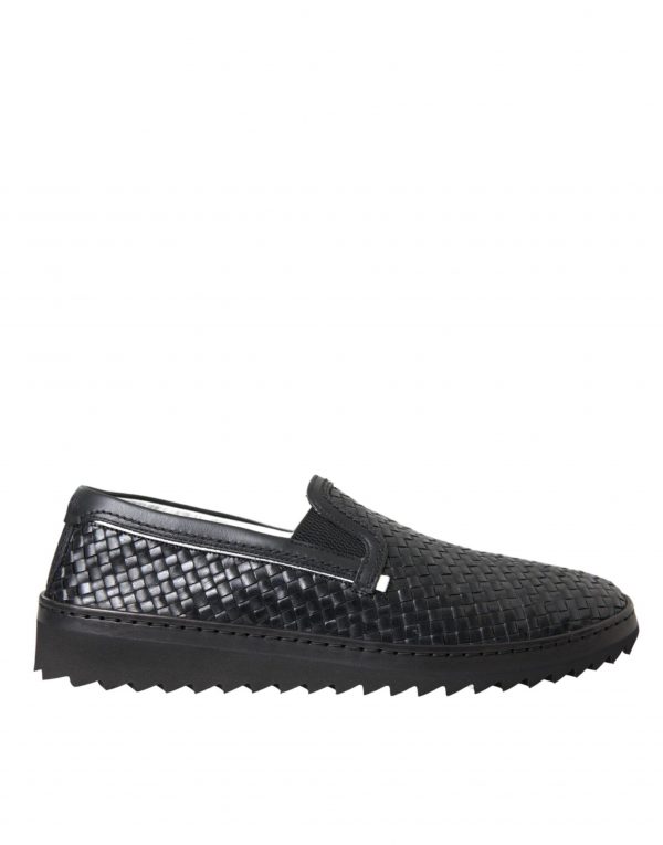 Dolce & Gabbana Black Woven Buffalo Leather Herre Loafers Sko