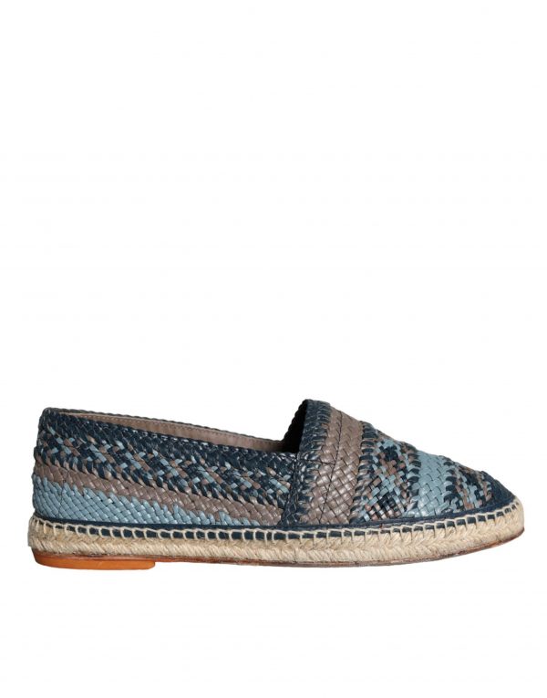 Dolce & Gabbana Blue Gray Woven Leather Buffalo Espadrille Sko