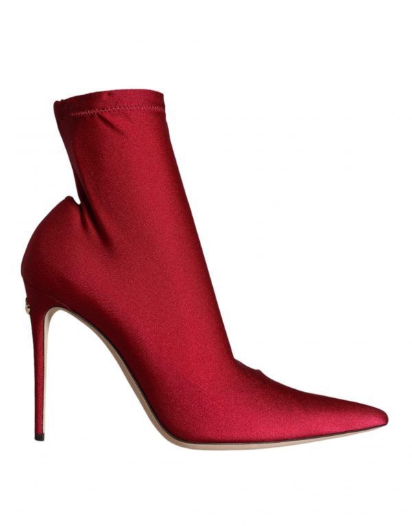 Dolce & Gabbana Cherry Red Stretch Stilettos Ankle Boot Sko