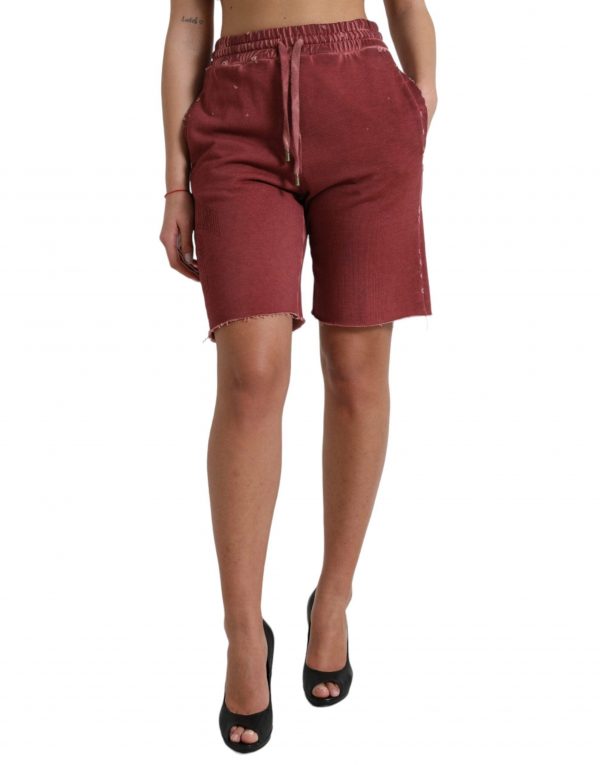 Dolce & Gabbana Maroon Bomuld High Waist Sweatshorts Shorts