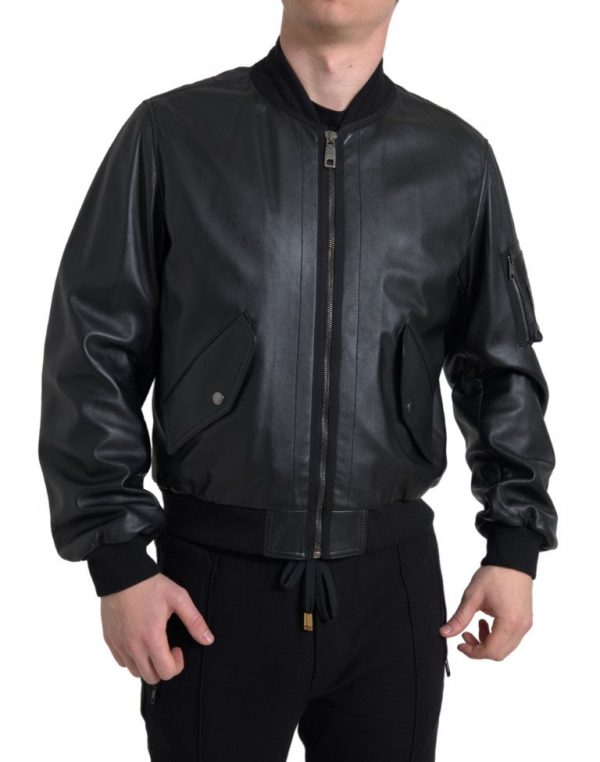 Dolce & Gabbana Sort Læder Bomber Herre Jakke & Frakke