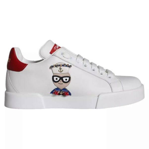 Dolce & Gabbana White Patch Calfskin Nappa Portofino Sneakers Sko