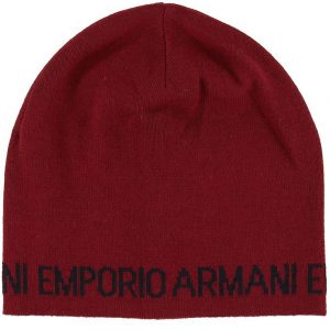 Emporio Armani Strikhue - Uld/Akryl - Mørk Rød m. Tekst