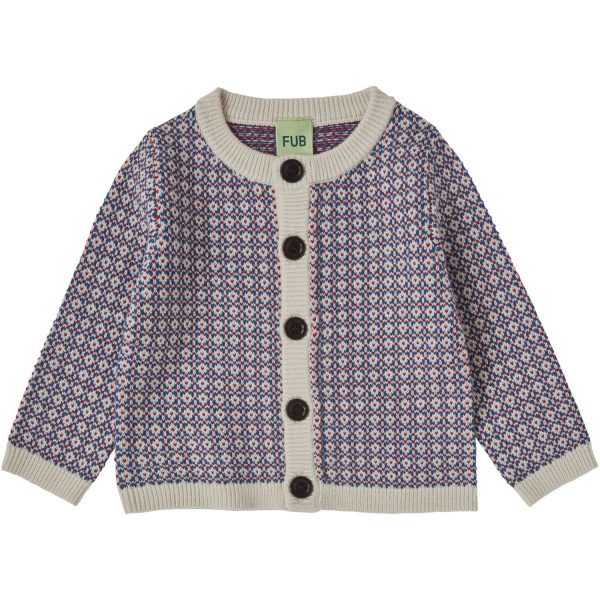 FUB Ecru/Pond Blue/Red Baby Nordic Cardigan - Str. 74