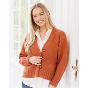 Glazed Orange by DROPS Design - Cardigan Strikkeopskrift str. XS - XXL - X-Small