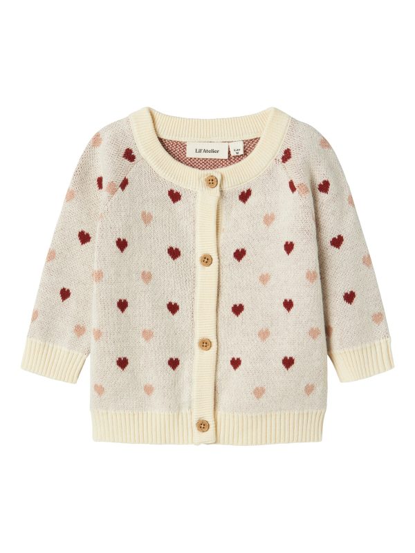 Lil Atelier Saran Knit Cardigan Heart - Turtledove - 56 cm