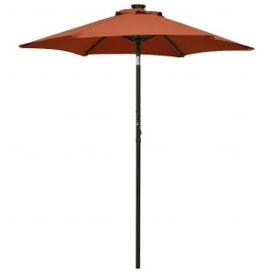 Parasol med LED-lys 200x211 cm aluminium terrakotta