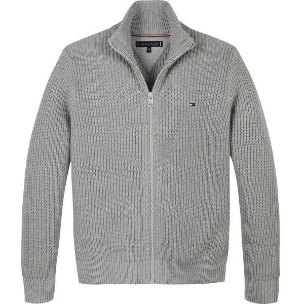 Tommy Hilfiger Light Grey Heather Flag Full Zip Sweater - Str. 10 år