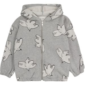 Bobo Choses Light Heather Grey Freedom Bird All Over Hættetrøje - Str. 6-7 år