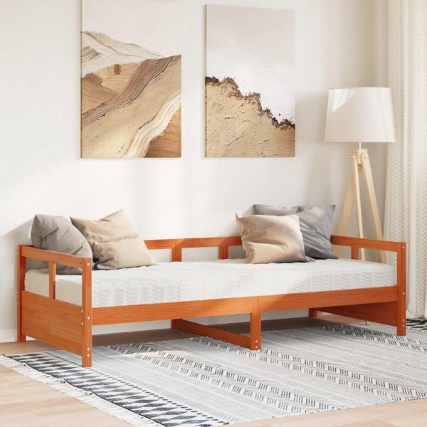 Daybed med madras 90x190 cm massivt fyrretræ gyldenbrun