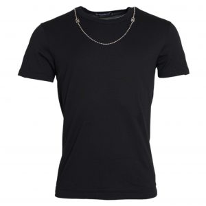 Dolce & Gabbana Black Cotton Silver Chain Short Sleeve T-shirt