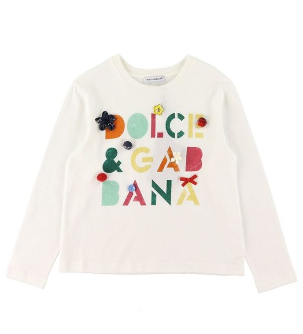 Dolce & Gabbana Bluse - Hvid m. Tekst/Knapper