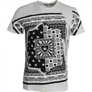 Dolce & Gabbana White Bandana Print Cotton Short Sleeves Herre T-shirt