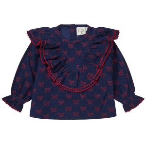 Flöss Navy/Ruby Red Bows Luna Bluse - Str. 2 år/92