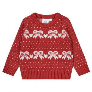 Flöss Rød/OffWhite Bow Noe Sweater - Str. 9 mdr/74