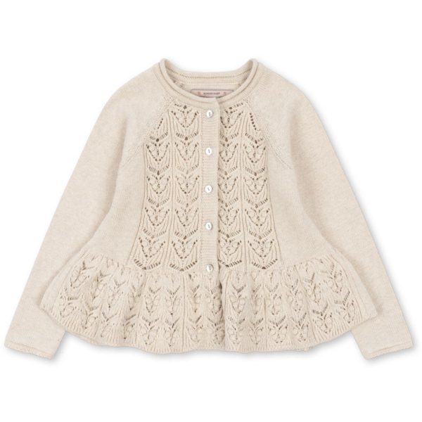 Konges Sløjd Off White Melange Cabby Frill Cardigan - Str. 9 mdr