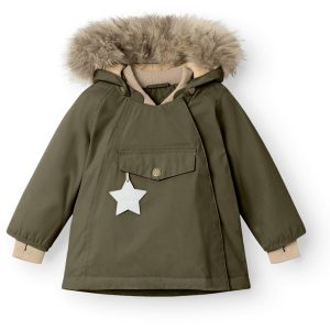 Mini A ture Olive night Wang Fleece Vinterjakke m. Pels - Str. 12 mdr/80