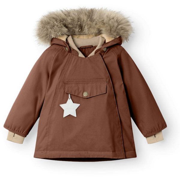 Mini A ture Rootbeer brown Wang Fleece Vinterjakke m. Pels - Str. 12 mdr/80