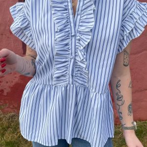 Mulieres Top - Thea - White/Blue Striped