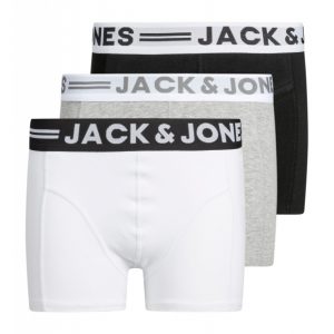 Jack & Jones 3-pak underbukser med bomuld i grå, hvid og sort til drenge