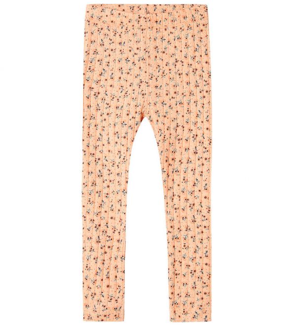 Name It Leggings - Rib - NmfJaida - Peach Parfait m. Blomster