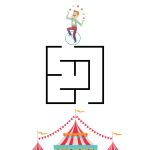 Hjælp cirkusartisten hen til cirkus ved at gå gennem labyrinten.