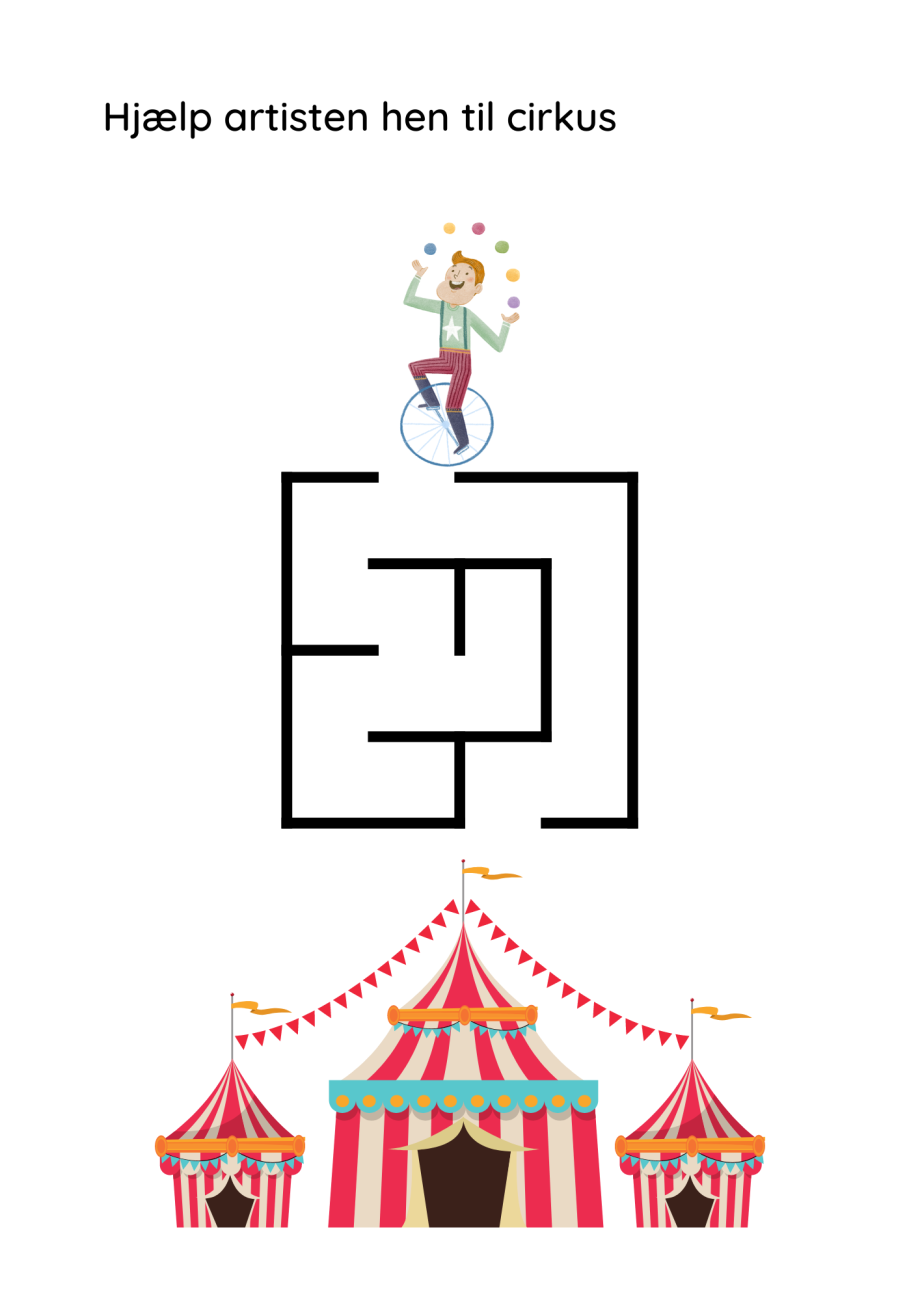 Hjælp cirkusartisten hen til cirkus ved at gå gennem labyrinten.