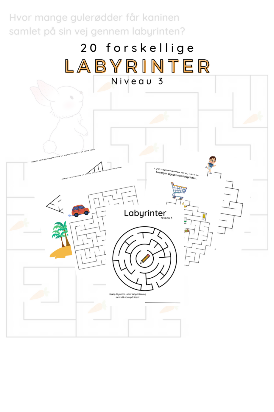 20 forskellige print selv labyrinter til børn. Labyrinterne er i niveau 3.