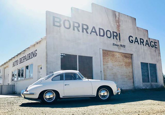 The ivory Porsche 356 outside Borradori Garage