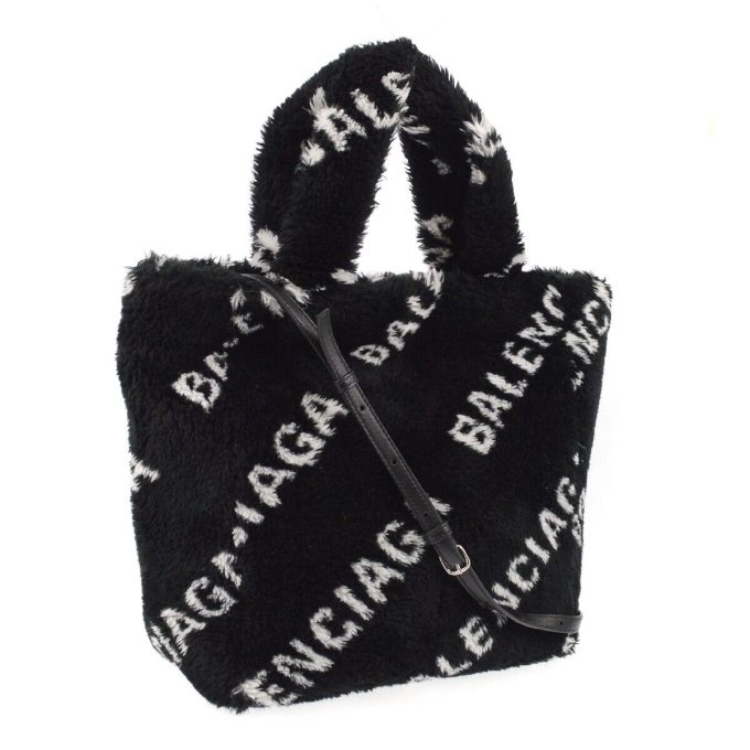 BALENCIAGA Black Fur 2way Tote Bag - Image 2