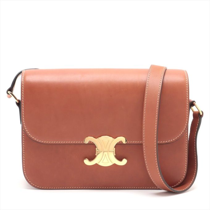 CELINE Brown Triomphe Leather Shoulder Bag