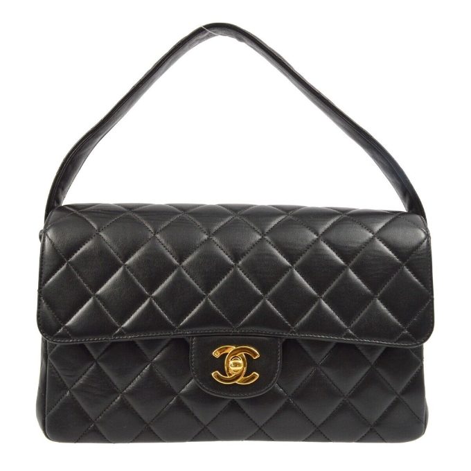 CHANEL Black Lambskin Double Sided Classic Flap Handbag