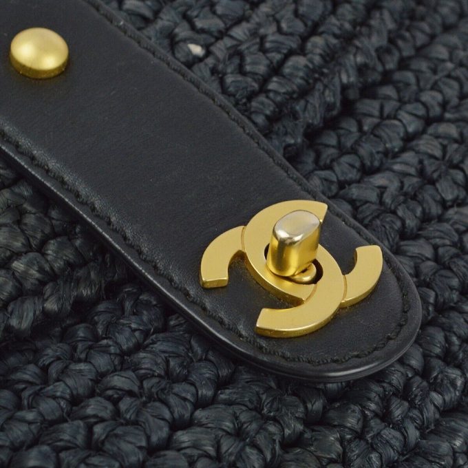 CHANEL Black Straw Chain Shoulder Bag 162493 - Image 3