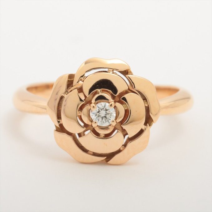 CHANEL Camelia 1P Diamond Ring 750(PG) 2.7g 47 J11662 - Image 2